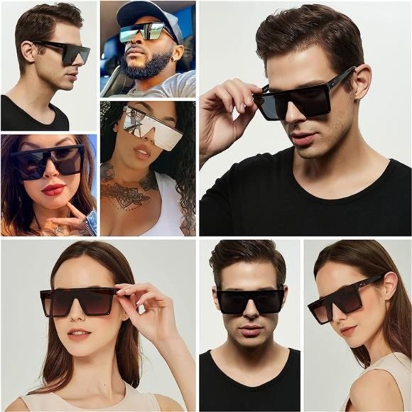 Square Oversized Sunglasses for Women Men Big Flat Top Fashion Shield Large - Picture 4 of 6